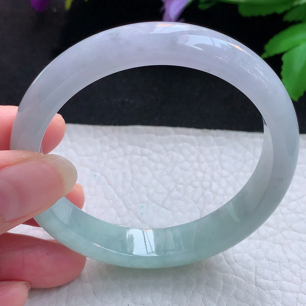 js实拍57*12*8.3平安镯 天然缅甸翡翠玉手镯清新双彩宽边玉手环