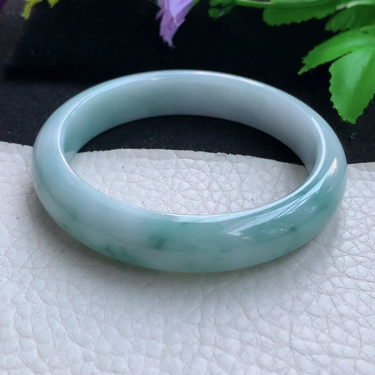 js实拍56.5*12.5*8平安镯 天然缅甸翡翠玉手镯飘花灵动宽边玉手环