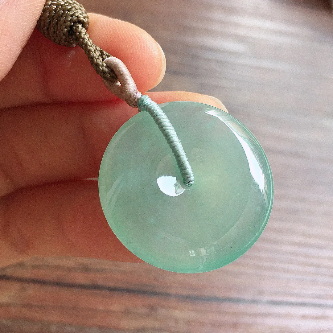 冰晴底平安扣，冰冰润润，玉质细腻，种水足，001 尺寸27*5.7