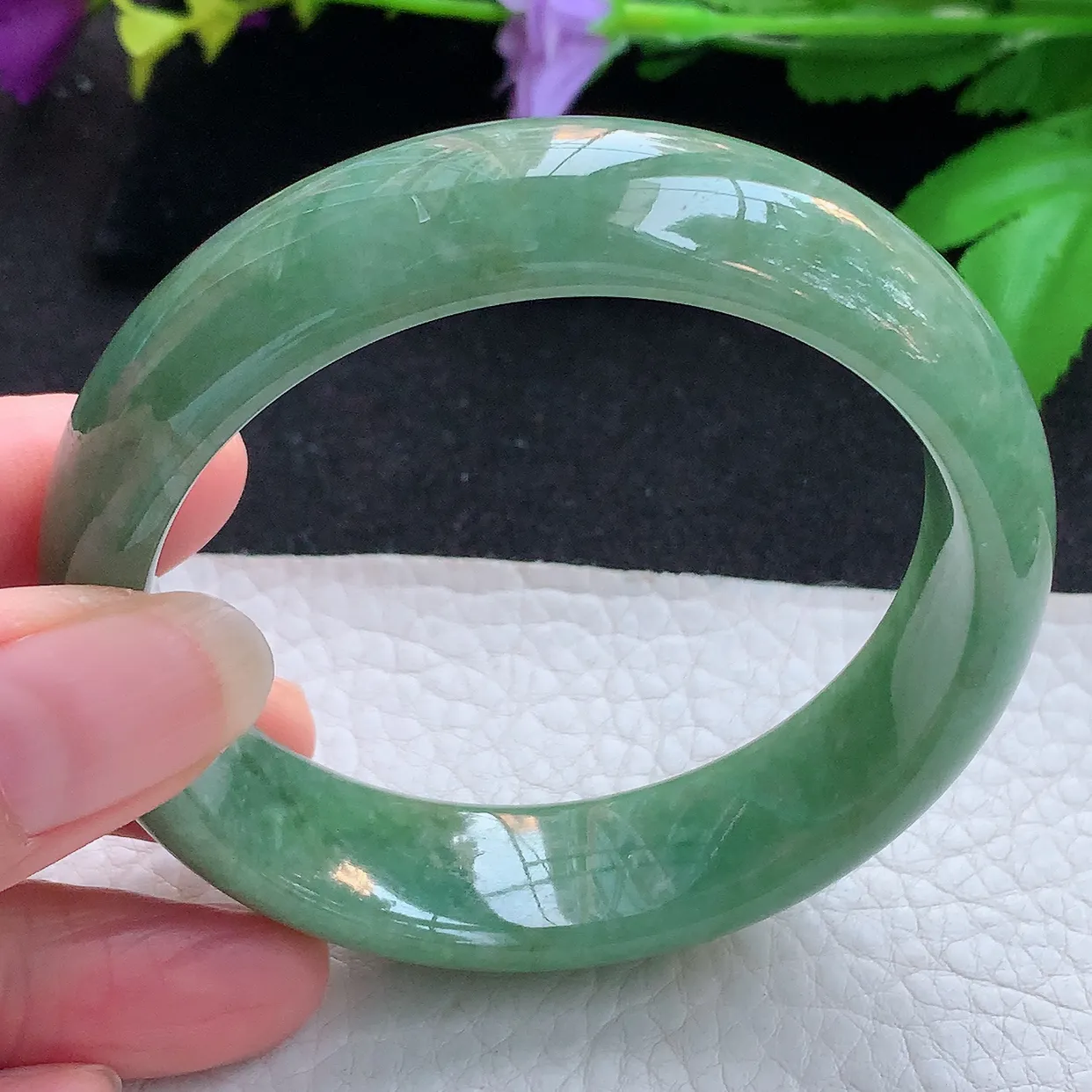 n实拍56.5*16*8轮胎镯 天然缅甸翡翠玉手镯满绿大气宽边玉手环