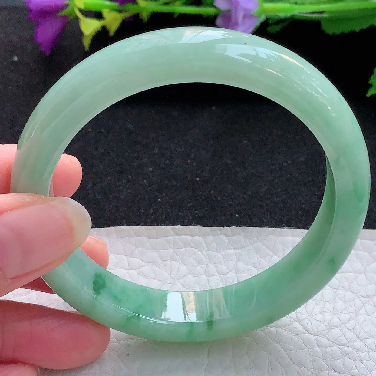 nr实拍58*12.6*8平安镯 天然缅甸翡翠满绿飘花珠宝宽边玉手镯