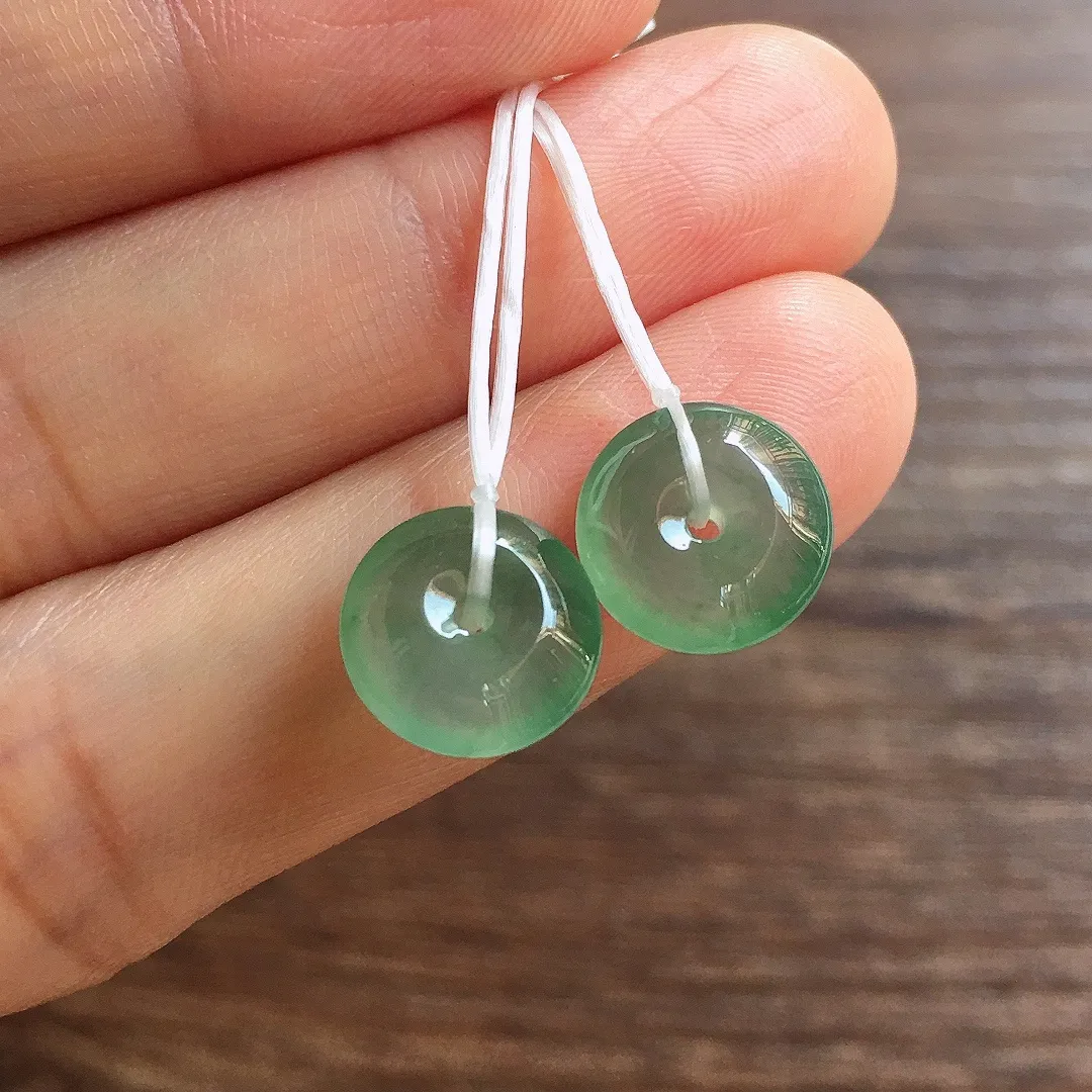 冰晴底平安扣一对，镶嵌佳品，冰润细腻，种水足，001 尺寸10.5*4.9