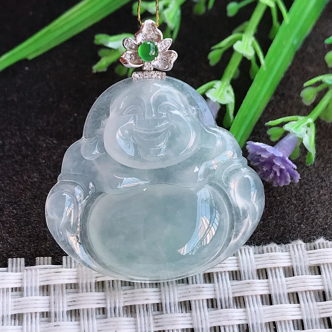 实拍A货翡翠31.2/33.4/5.5老坑18k金镶嵌冰种佛公吊坠翡翠玉佛挂件