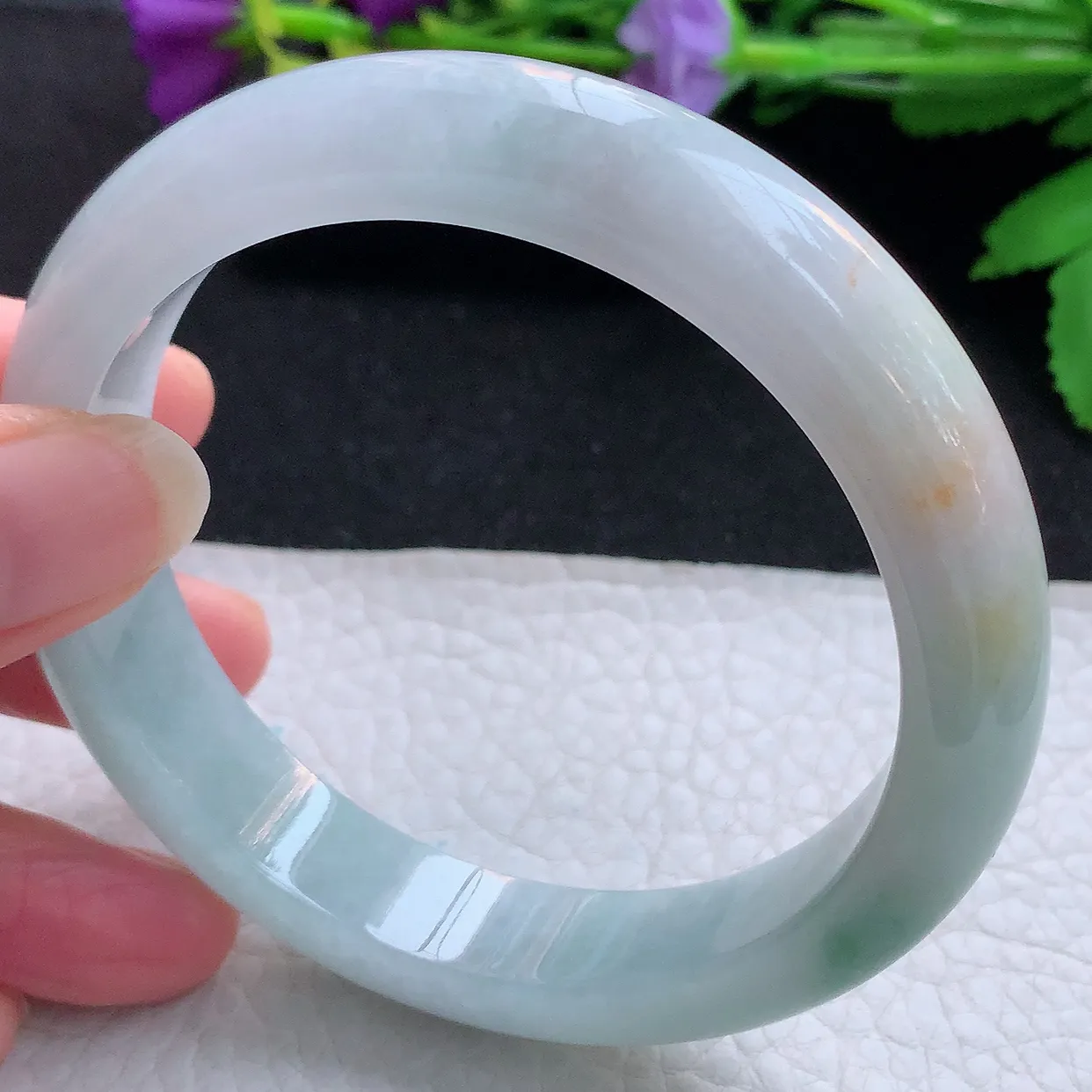 xc大圈口61.5*13*8.8平安镯 天然缅甸翡翠玉手镯三彩宽边玉手环