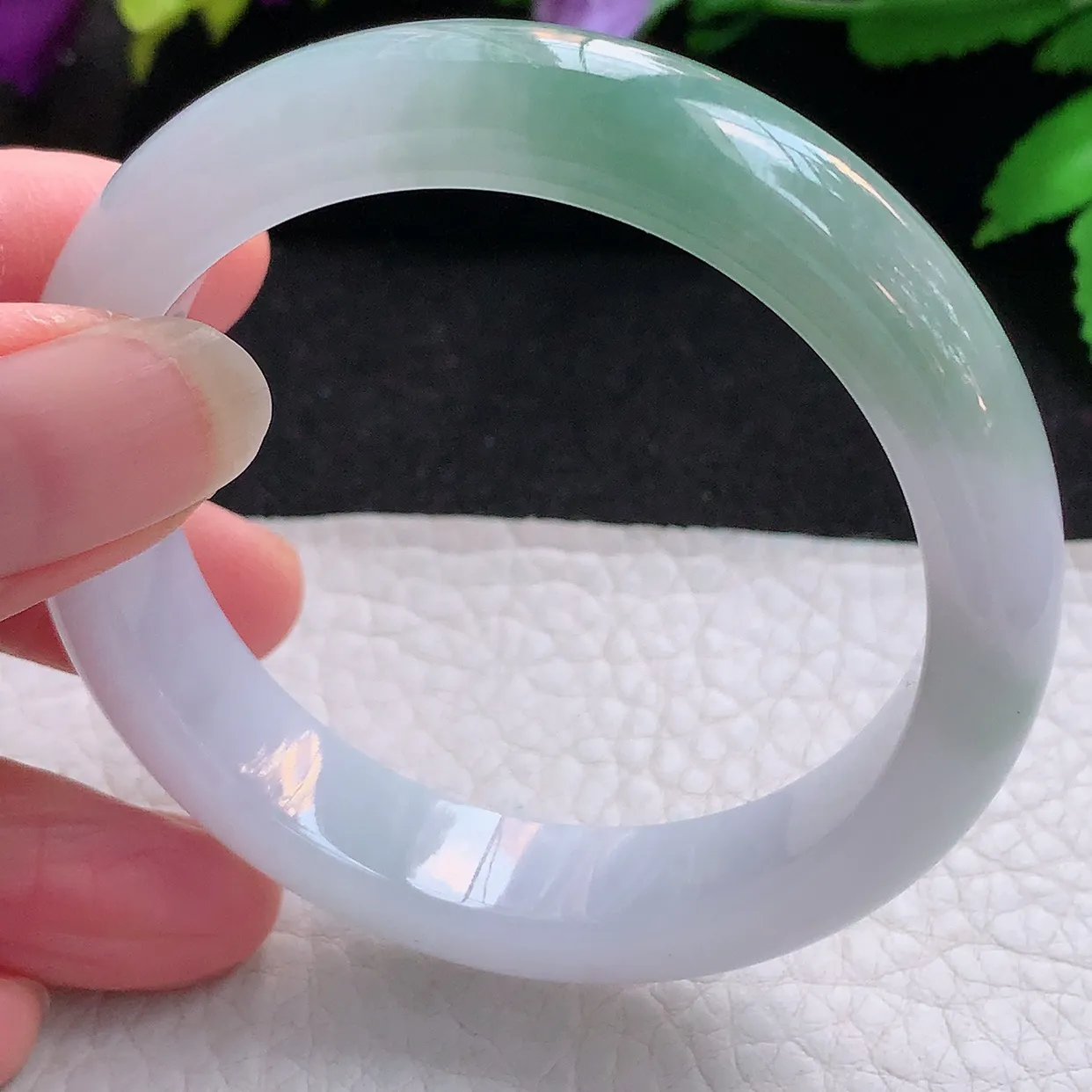 z小圈口51*11.5*7.5平安镯 天然缅甸翡翠半山水秀气宽边珠宝玉手镯