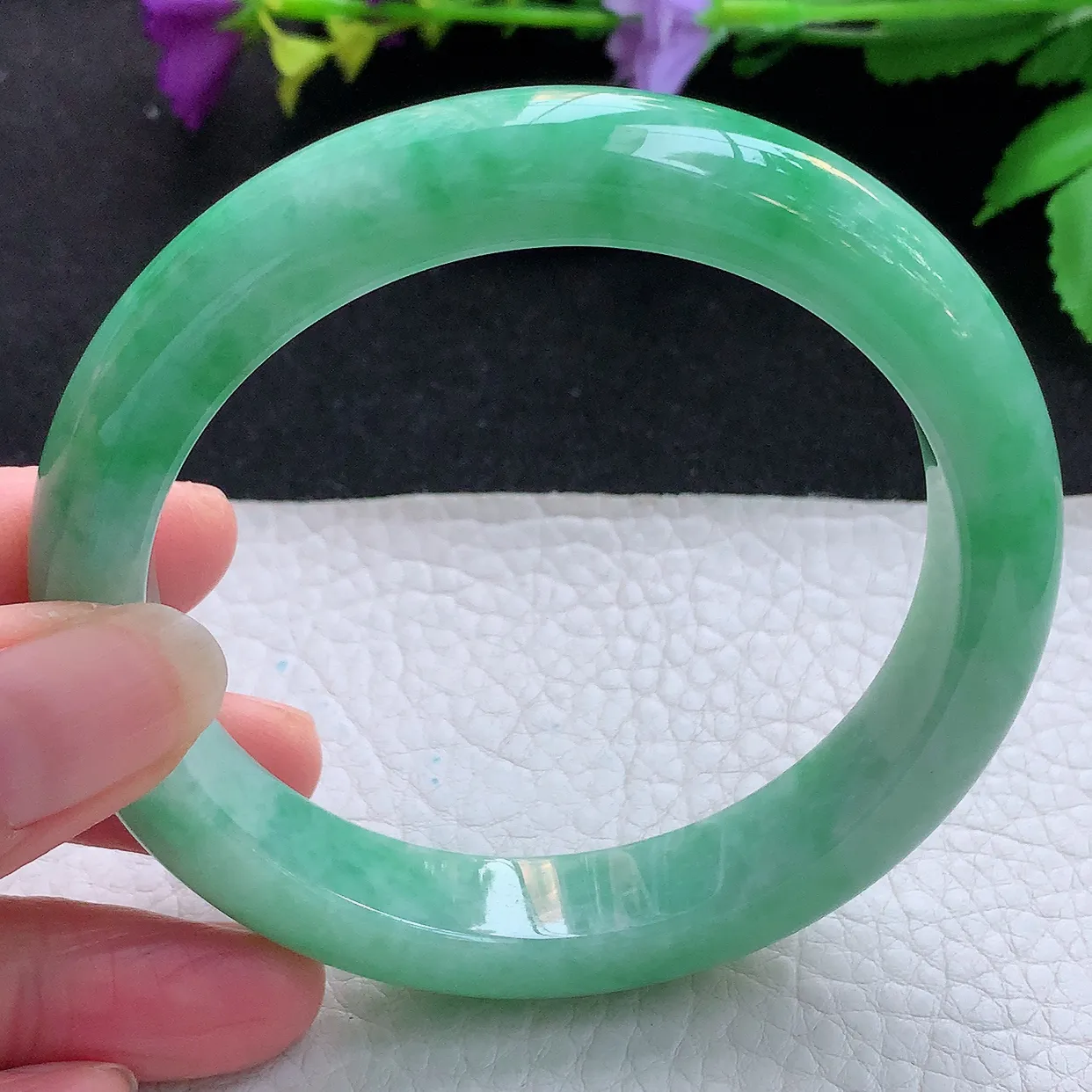 nr大圈口61.5*12.3*9.5平安镯 天然缅甸翡翠玉手镯满绿珠宝宽边玉手环