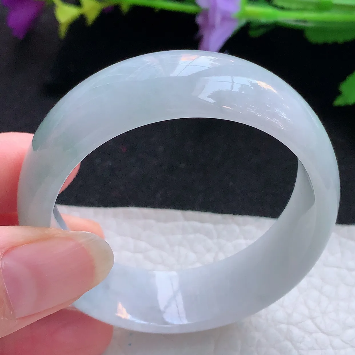 ee小圈口53.8*48*16.6*6贵妃镯 天然缅甸翡翠飘花秀美蛋形宽边玉手环