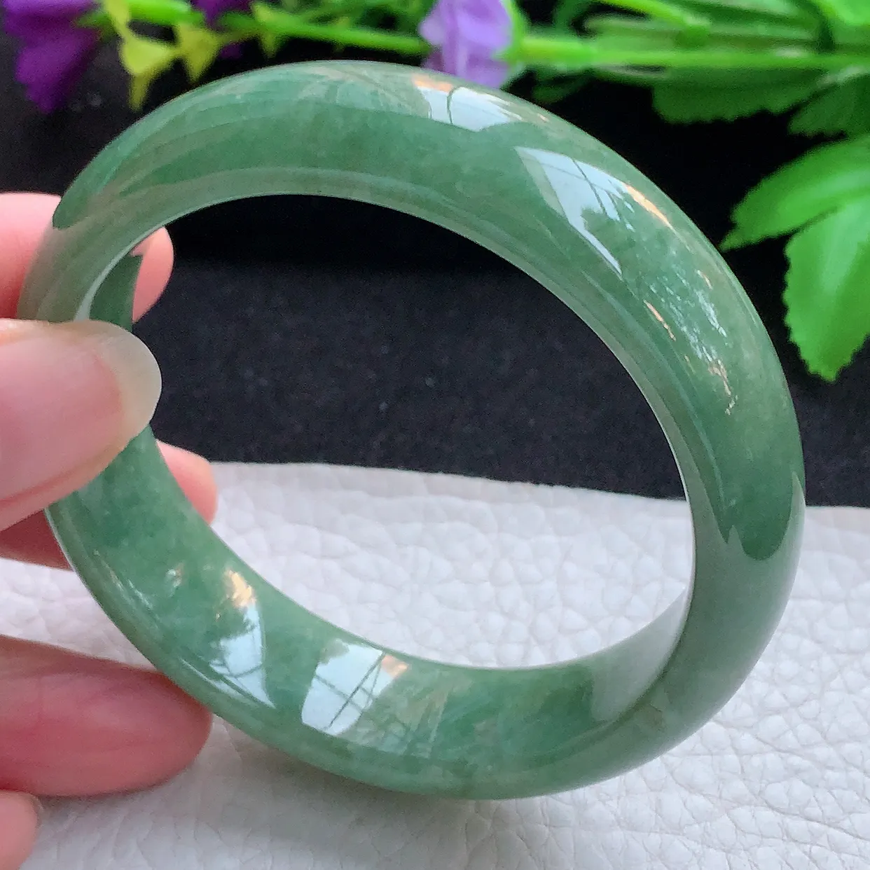 n实拍56.5*16*8轮胎镯 天然缅甸翡翠玉手镯满绿大气宽边玉手环