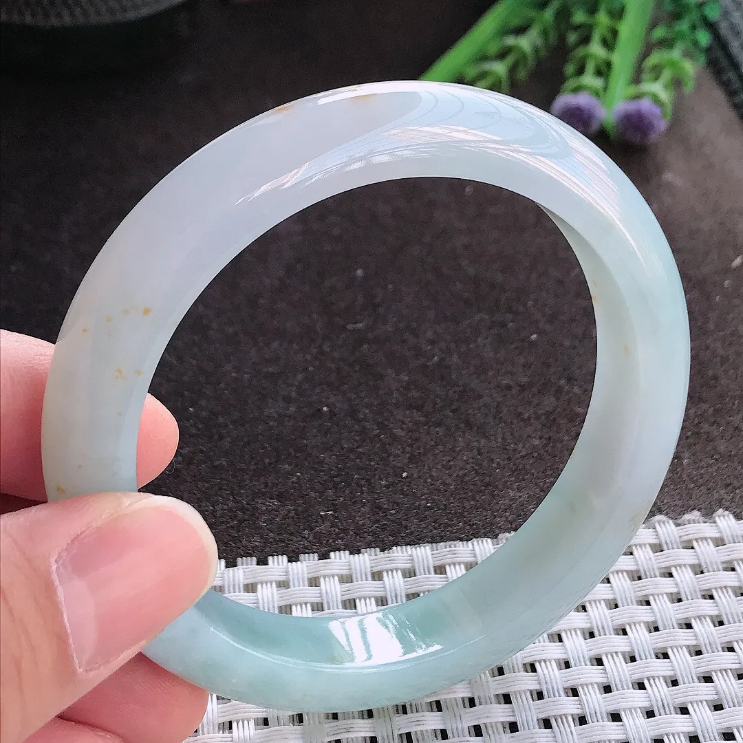 实拍A货翡翠57/11.9/8.5老坑冰胶水灵飘花手镯宽边玉镯手环