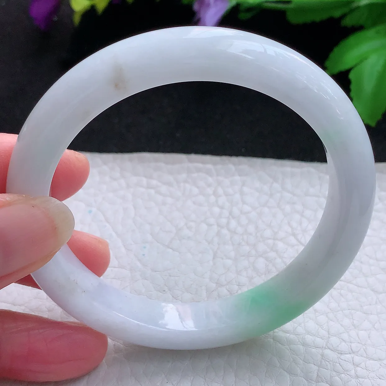 z实拍58.5*13*8.5平安镯 天然缅甸翡翠白底青宽边珠宝玉手镯