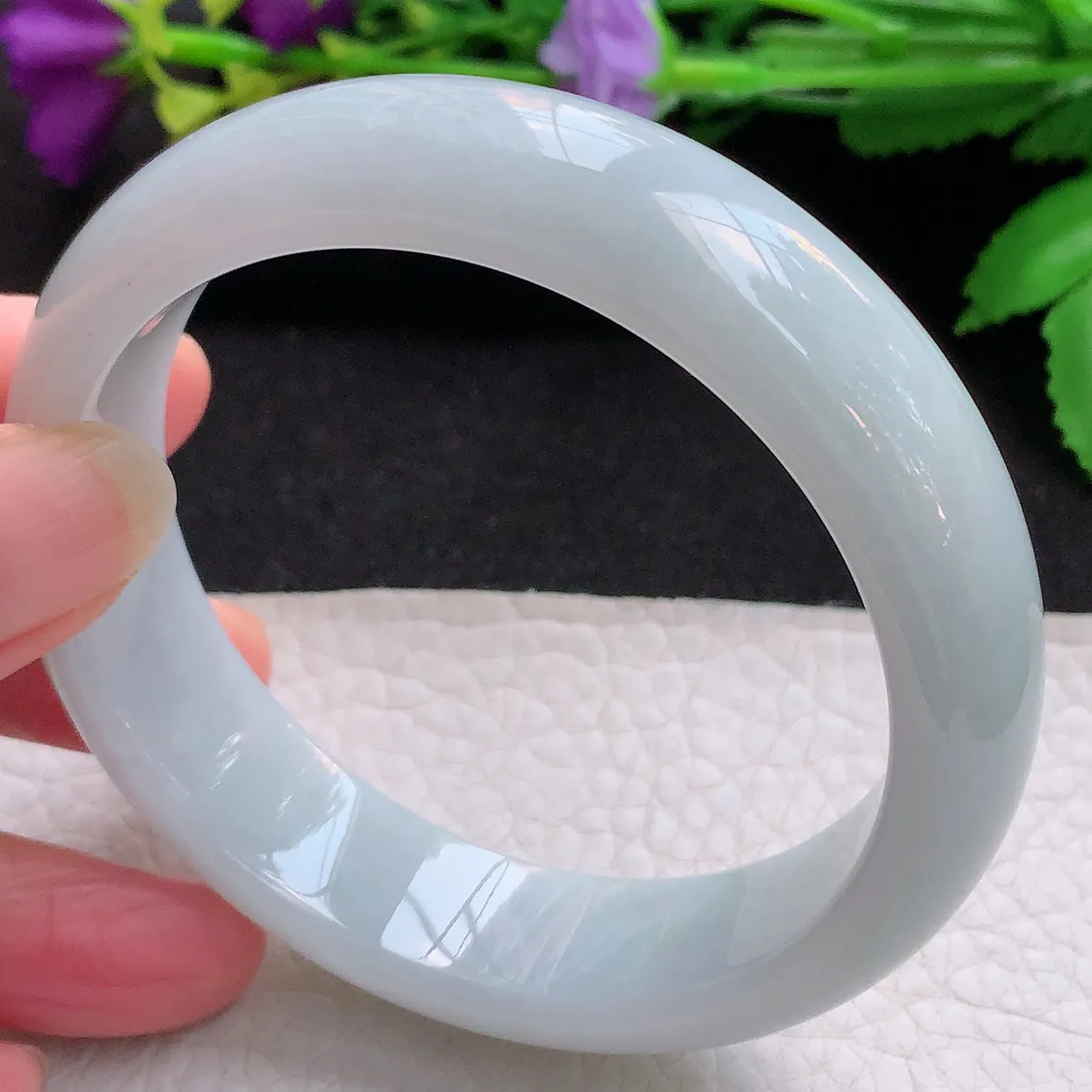 hy自然光59.5*16.2*8.3轮胎镯 天然缅甸翡翠玉手镯白月光大气宽边玉手环