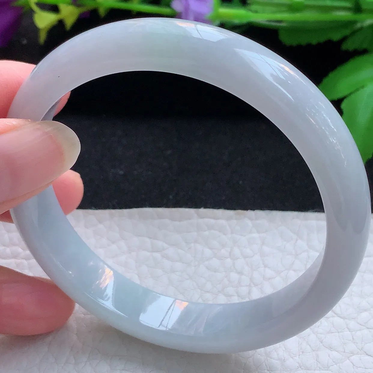 js大圈口60*12.3*7.5平安镯 天然缅甸翡翠玉手镯白月光宽边玉手环