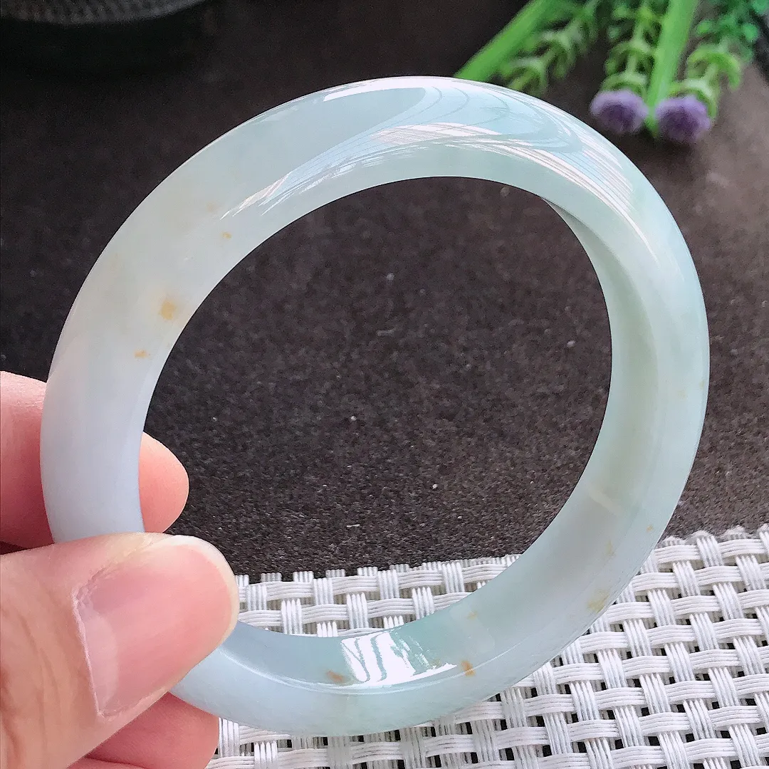 实拍A货翡翠57/11.9/8.5老坑冰胶水灵飘花手镯宽边玉镯手环