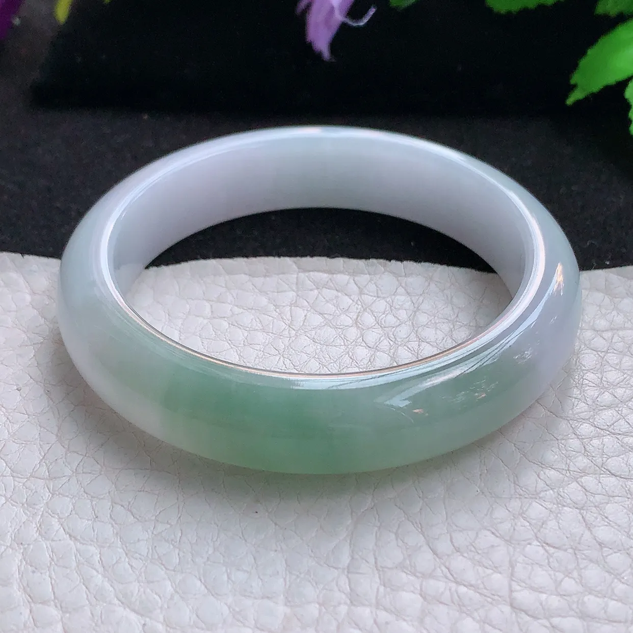 z小圈口51*11.5*7.5平安镯 天然缅甸翡翠半山水秀气宽边珠宝玉手镯