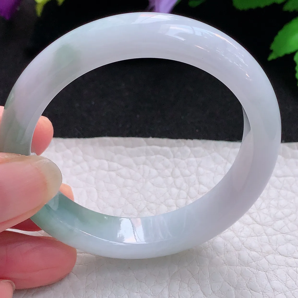 z小圈口51*11.5*7.5平安镯 天然缅甸翡翠半山水秀气宽边珠宝玉手镯