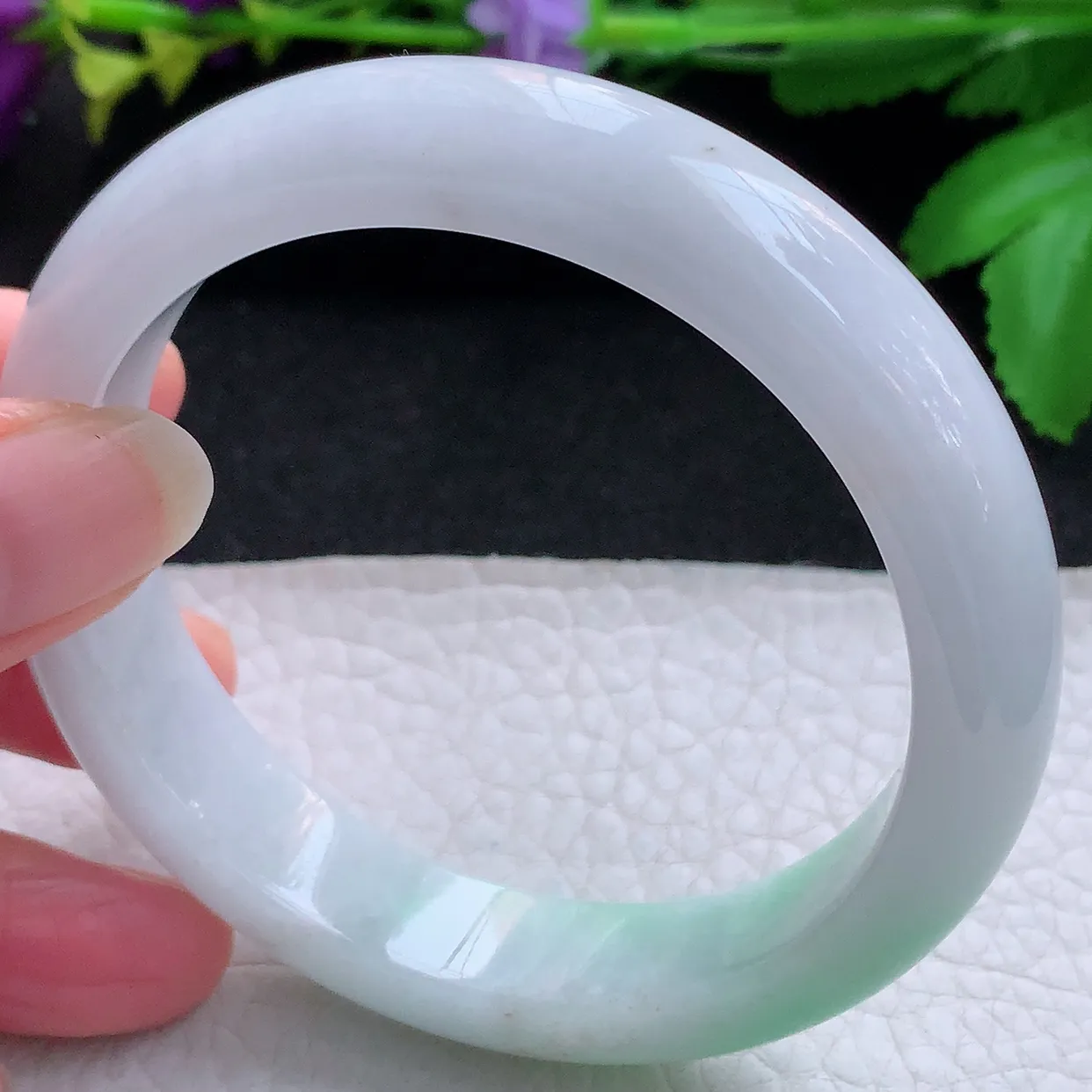 z实拍58.5*13.2*9平安镯 天然缅甸翡翠白底青宽边珠宝玉手镯