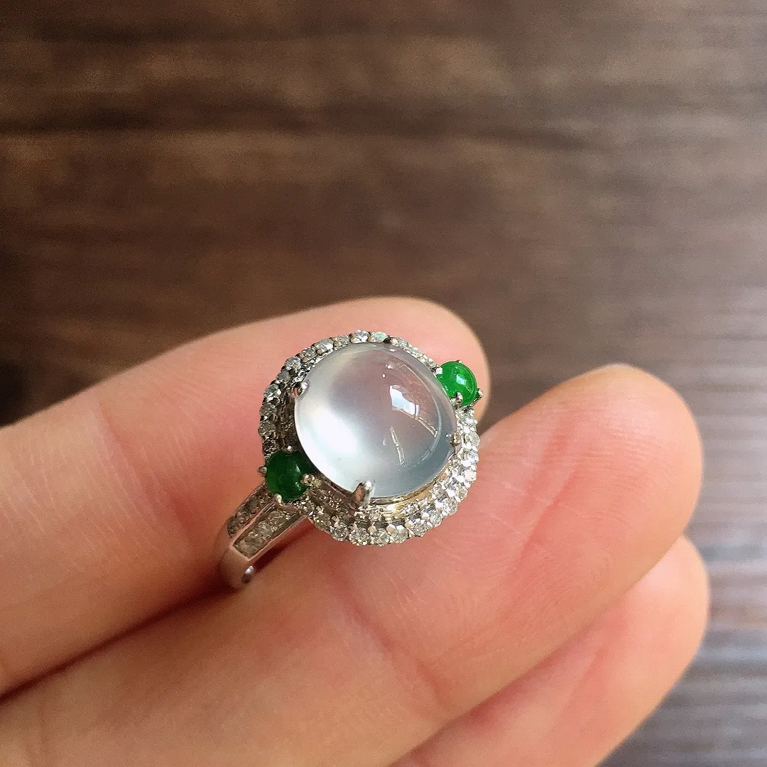 冰种蛋面戒指，18k金镶嵌，简约精致，冰润细腻，种水足，Hl 圈口13 尺寸8.4*8.2*4.3