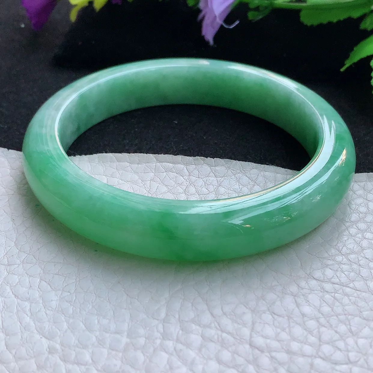 nr大圈口61.5*12.3*9.5平安镯 天然缅甸翡翠玉手镯满绿珠宝宽边玉手环