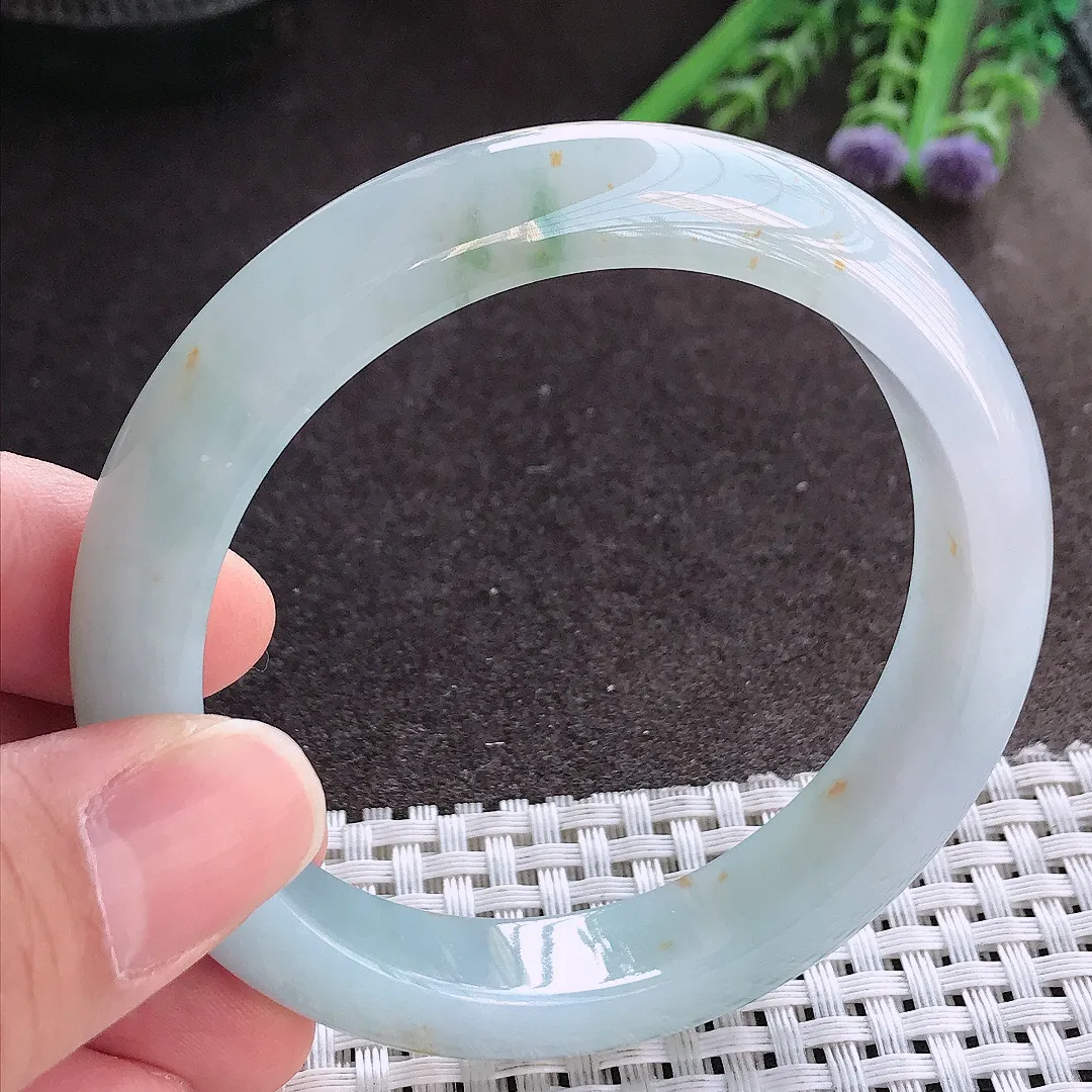 实拍A货翡翠57/11.9/8.5老坑冰胶水灵飘花手镯宽边玉镯手环
