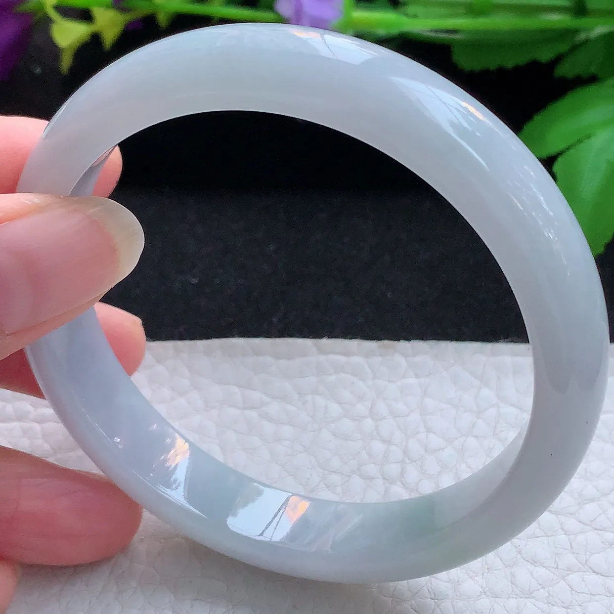 js大圈口60*12.3*7.5平安镯 天然缅甸翡翠玉手镯白月光宽边玉手环