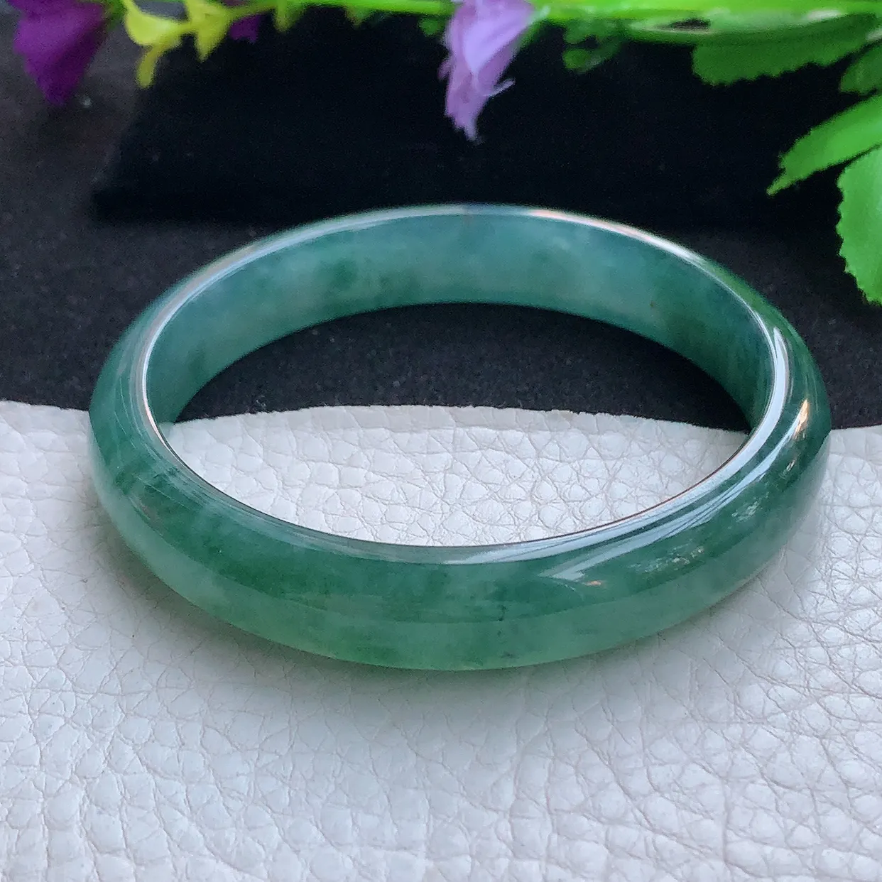 yh实拍59*11.5*6.8平安镯 天然缅甸翡翠玉手镯蓝宽边玉手环