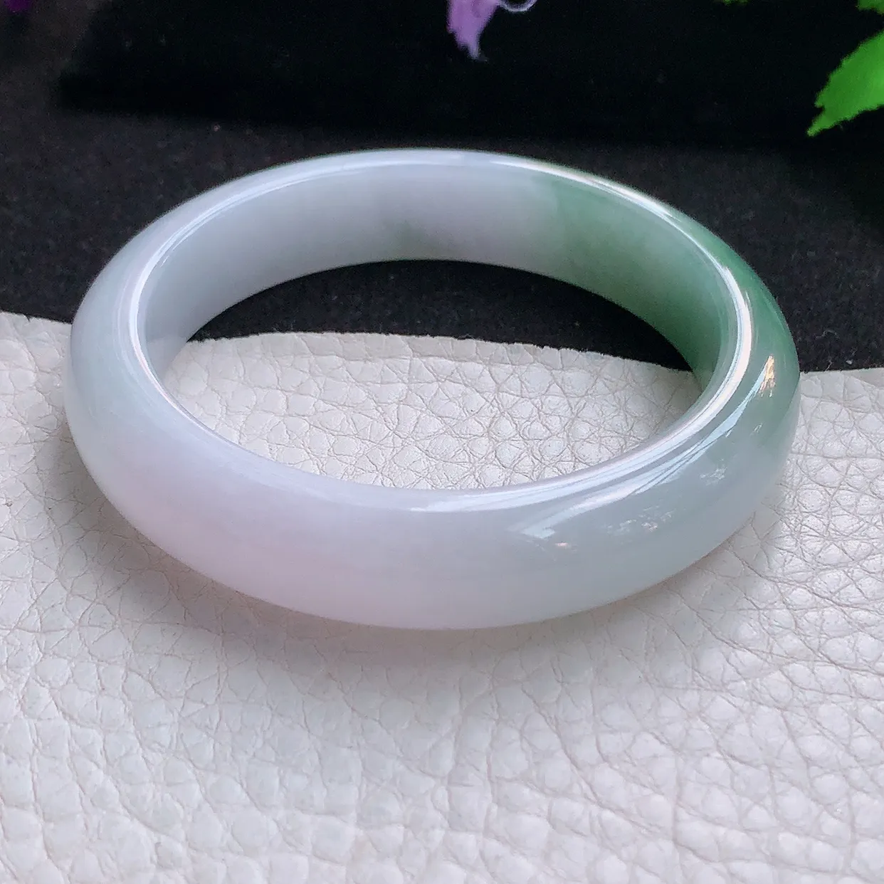 z小圈口51*11.5*7.5平安镯 天然缅甸翡翠半山水秀气宽边珠宝玉手镯