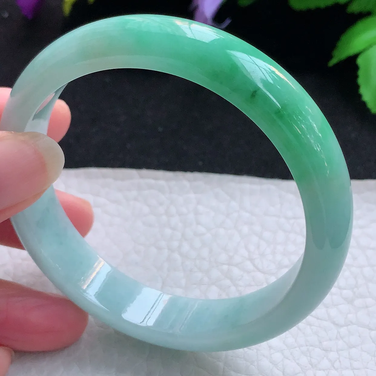 nr实拍58*13*7.2平安镯 天然缅甸翡翠玉手镯辣绿珠宝宽边玉手环