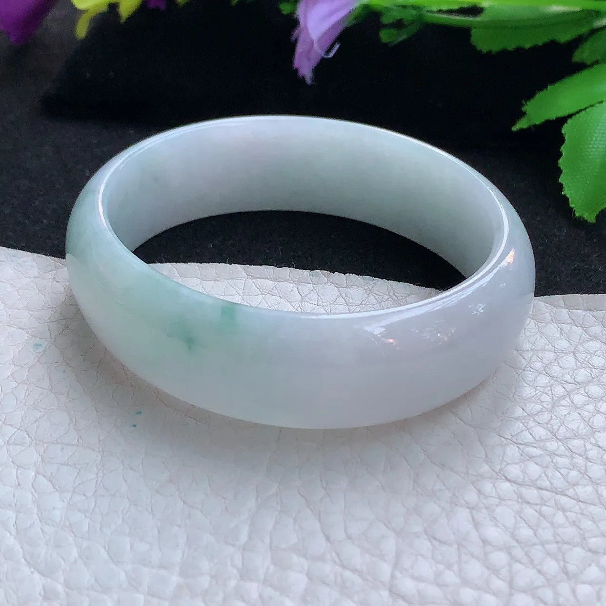 ee小圈口53.8*48*16.6*6贵妃镯 天然缅甸翡翠飘花秀美蛋形宽边玉手环