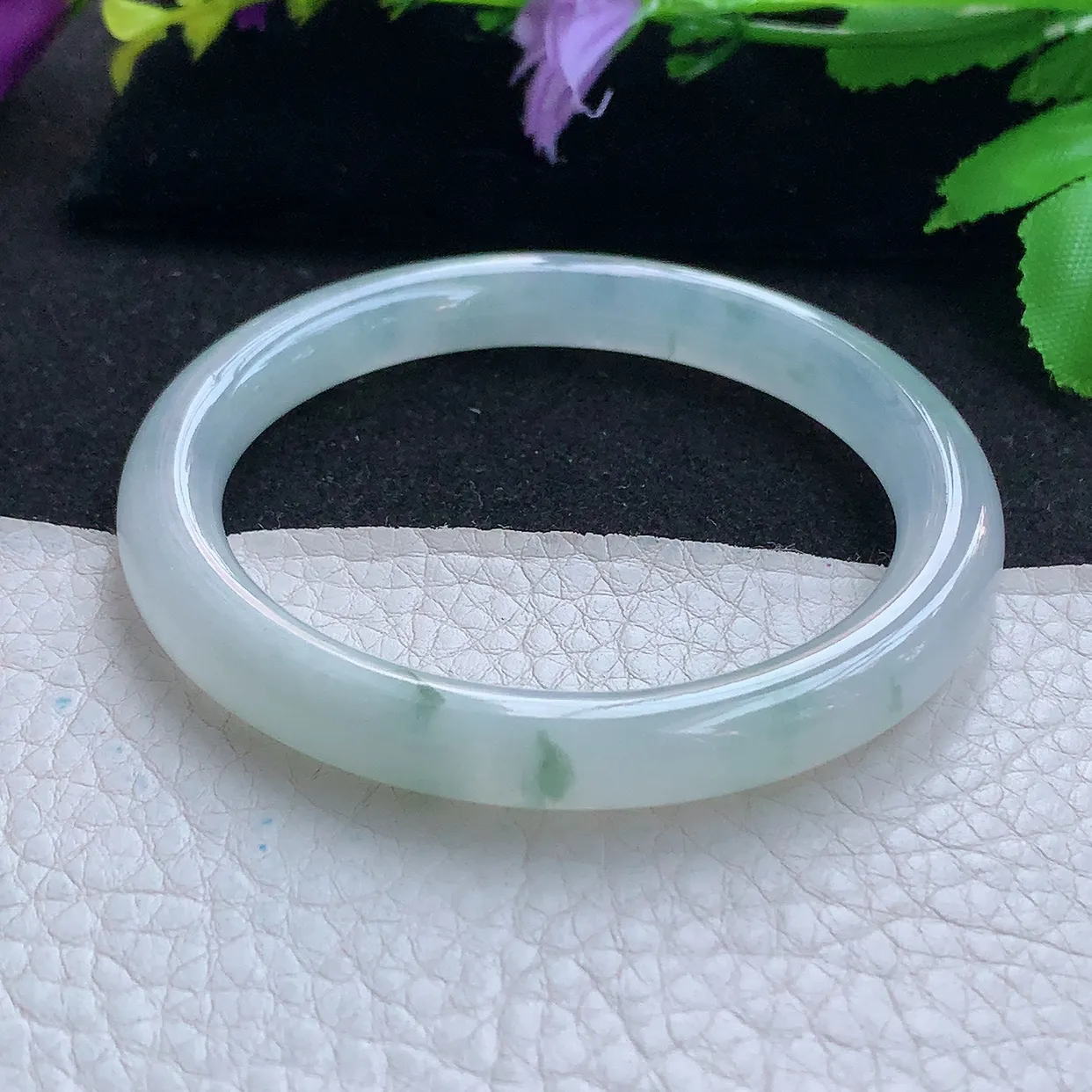 xc实拍54*8*8.3美人镯 天然缅甸翡翠玉手镯冰飘花圆条玉手环 叮当镯