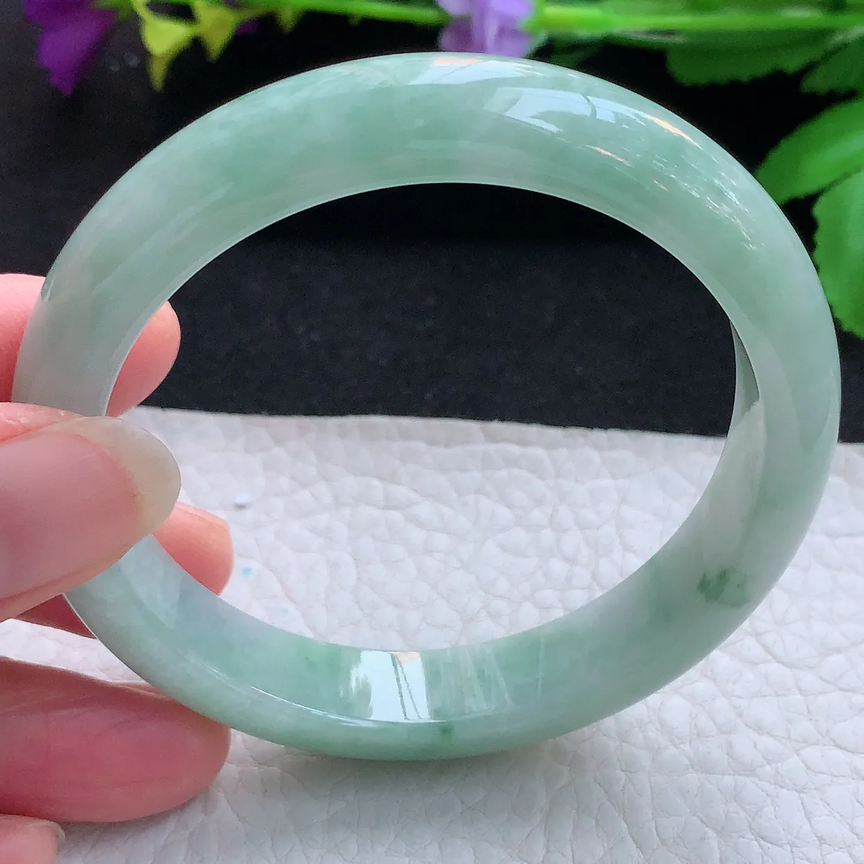 n实拍57*12*8平安镯 天然缅甸翡翠玉手镯水润清新宽边玉手环