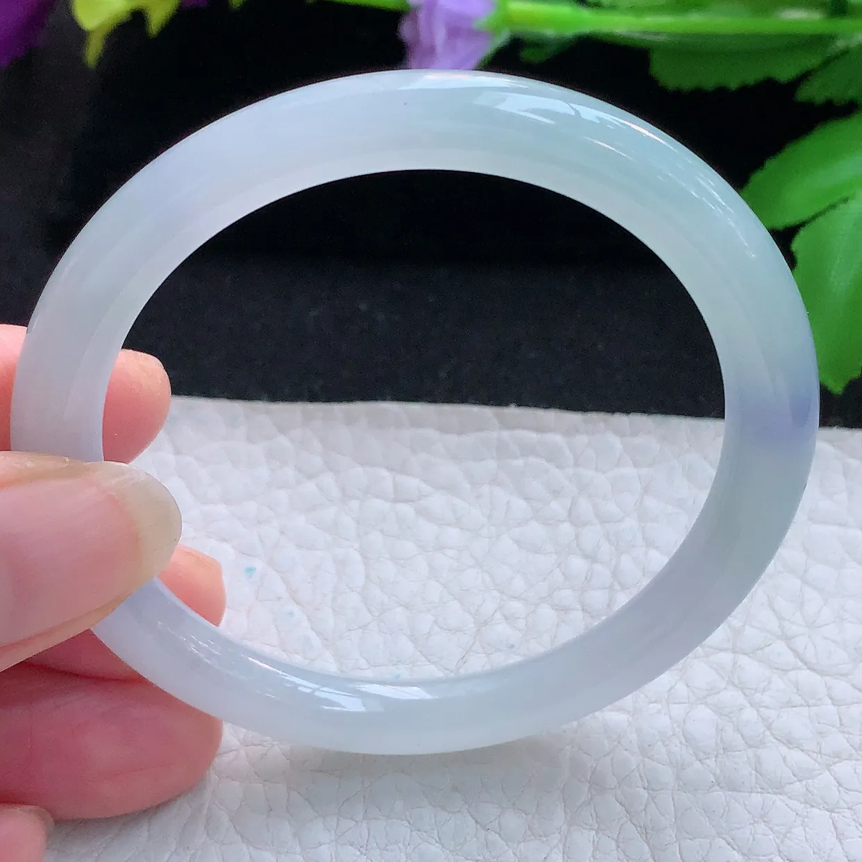 yh小圈口53*6.8*7.8美人镯 天然缅甸翡翠玉手镯冰紫秀气圆条玉手环 叮当镯