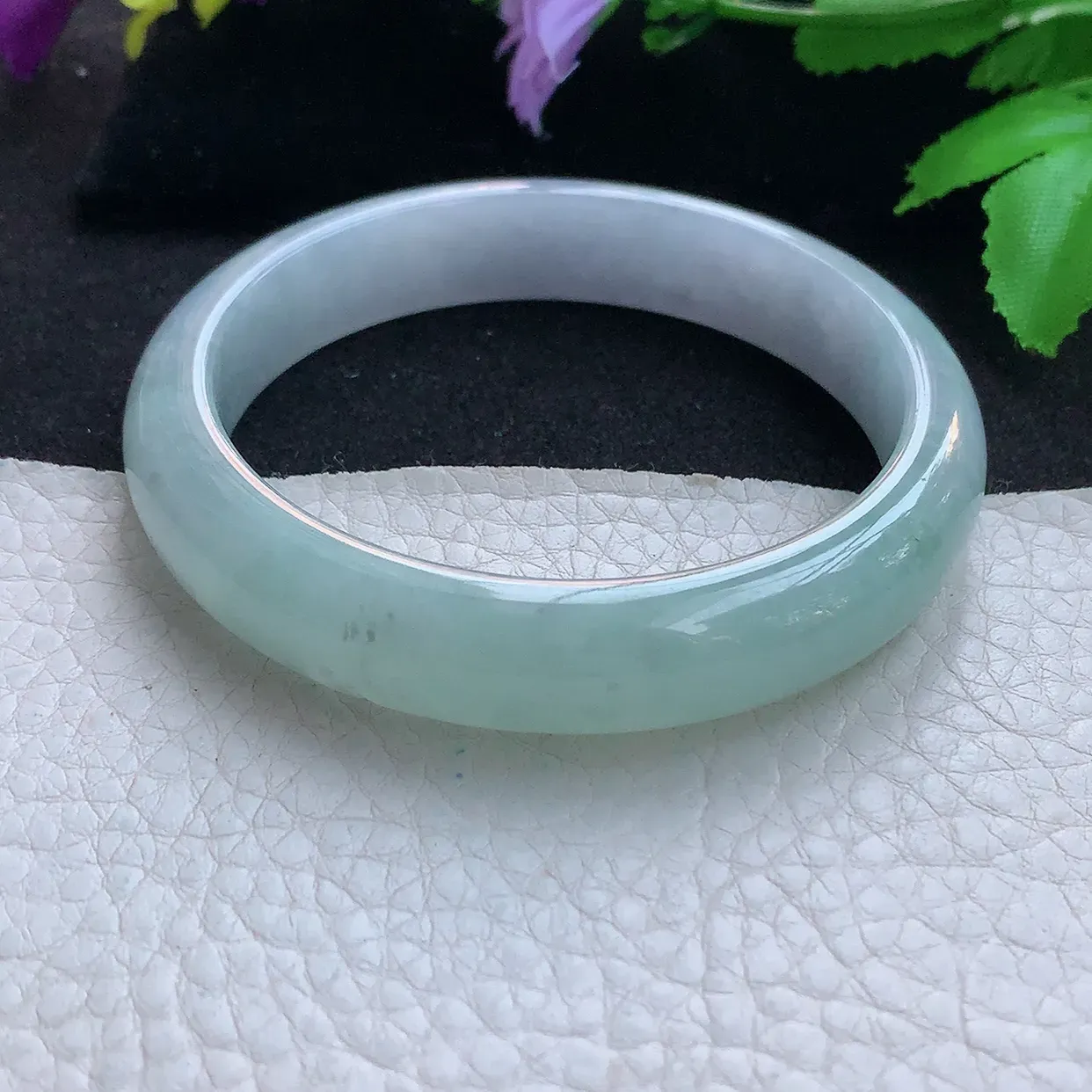 js实拍57*12*8.3平安镯 天然缅甸翡翠玉手镯清新双彩宽边玉手环