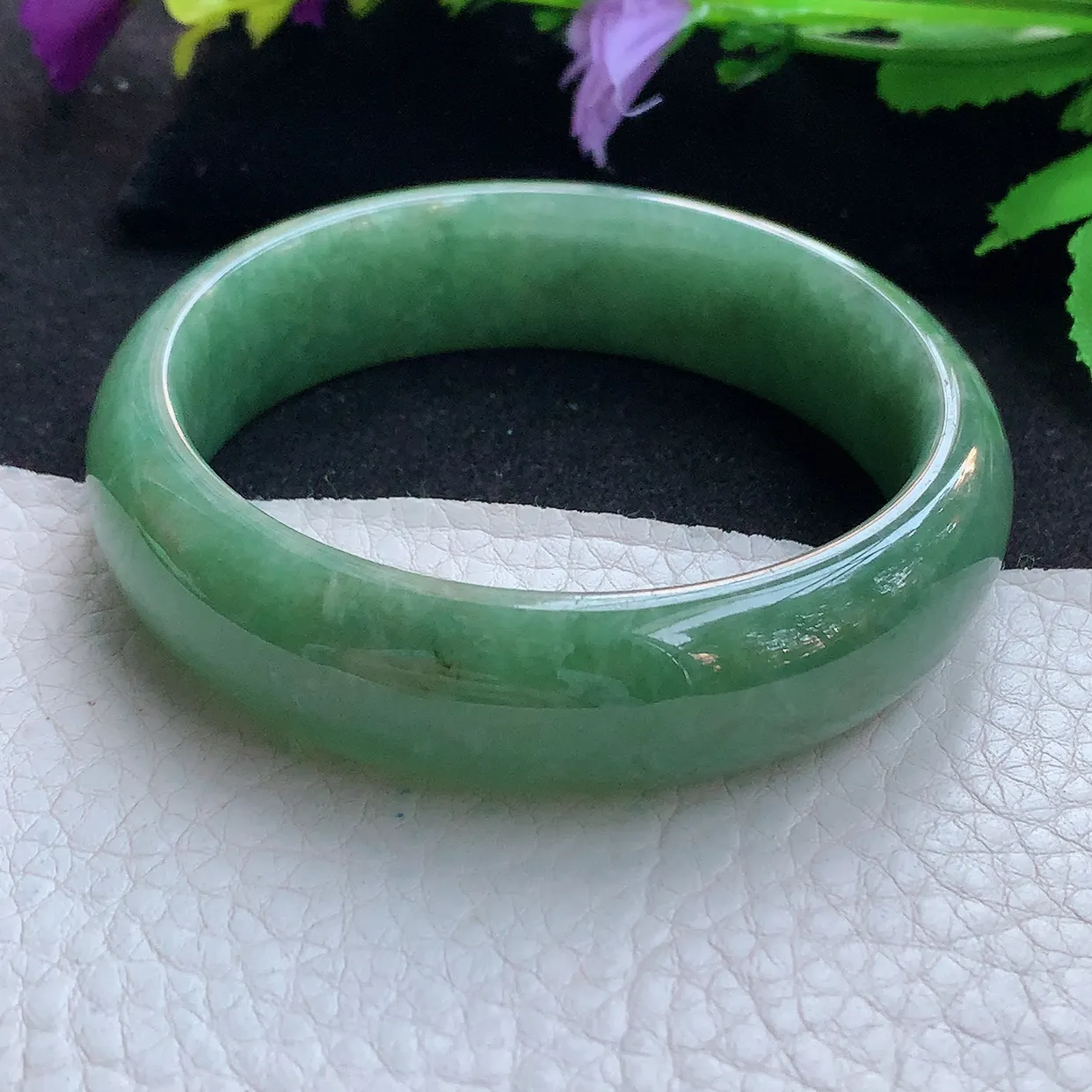 n实拍56.5*16*8轮胎镯 天然缅甸翡翠玉手镯满绿大气宽边玉手环