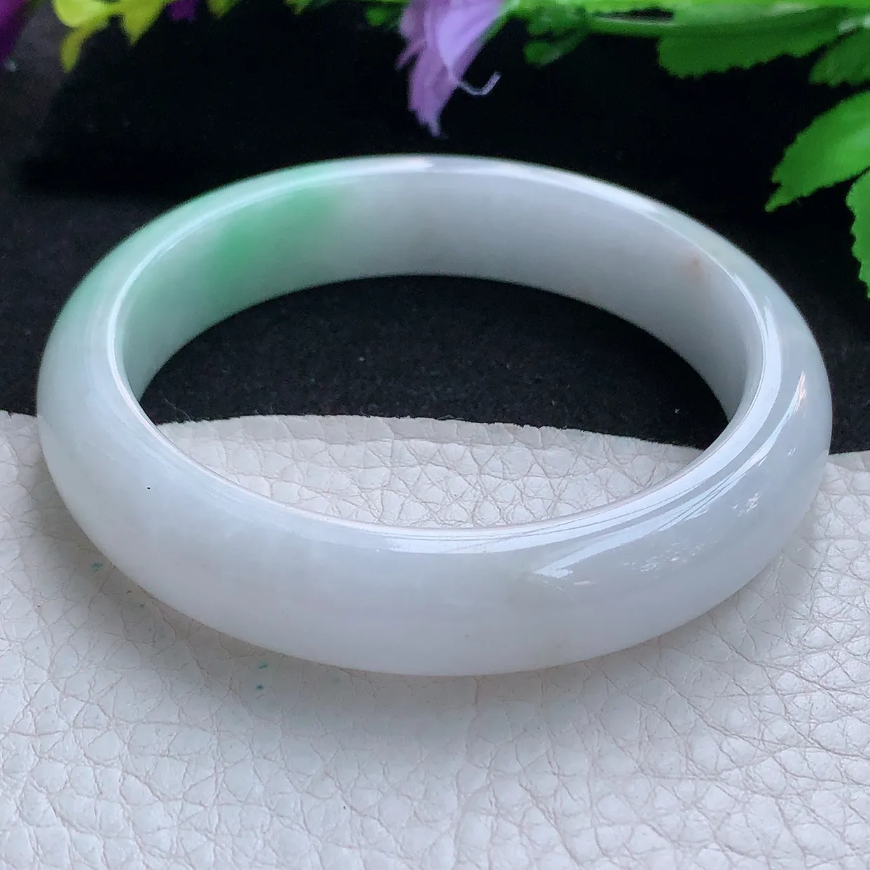 z实拍58.5*13.2*9平安镯 天然缅甸翡翠白底青宽边珠宝玉手镯