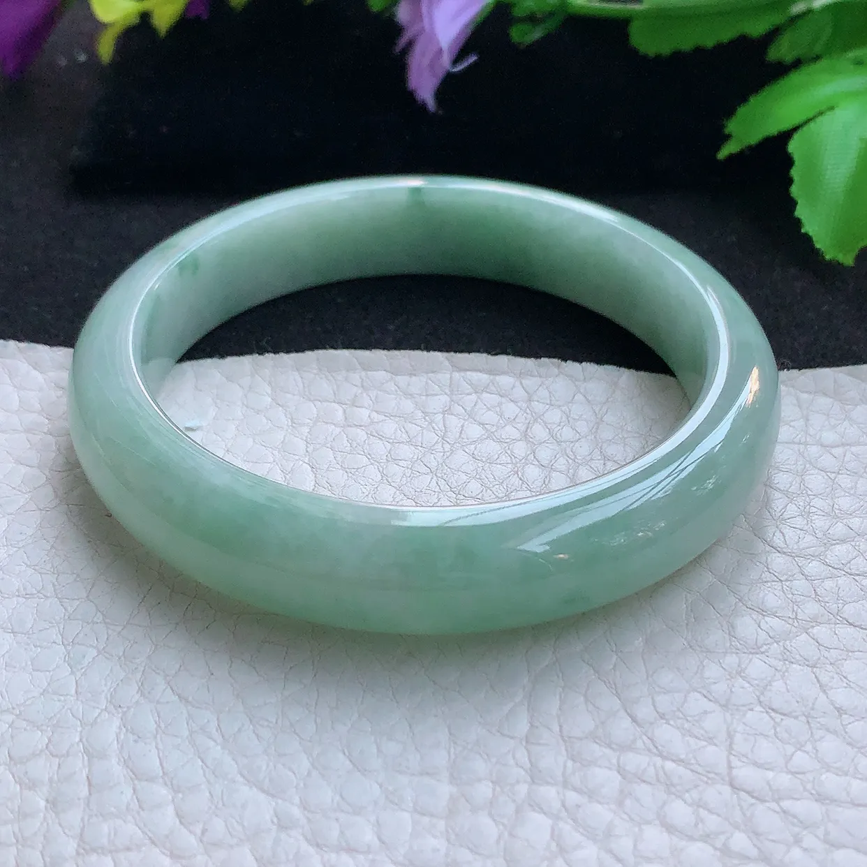 n实拍57*12*8平安镯 天然缅甸翡翠玉手镯水润清新宽边玉手环