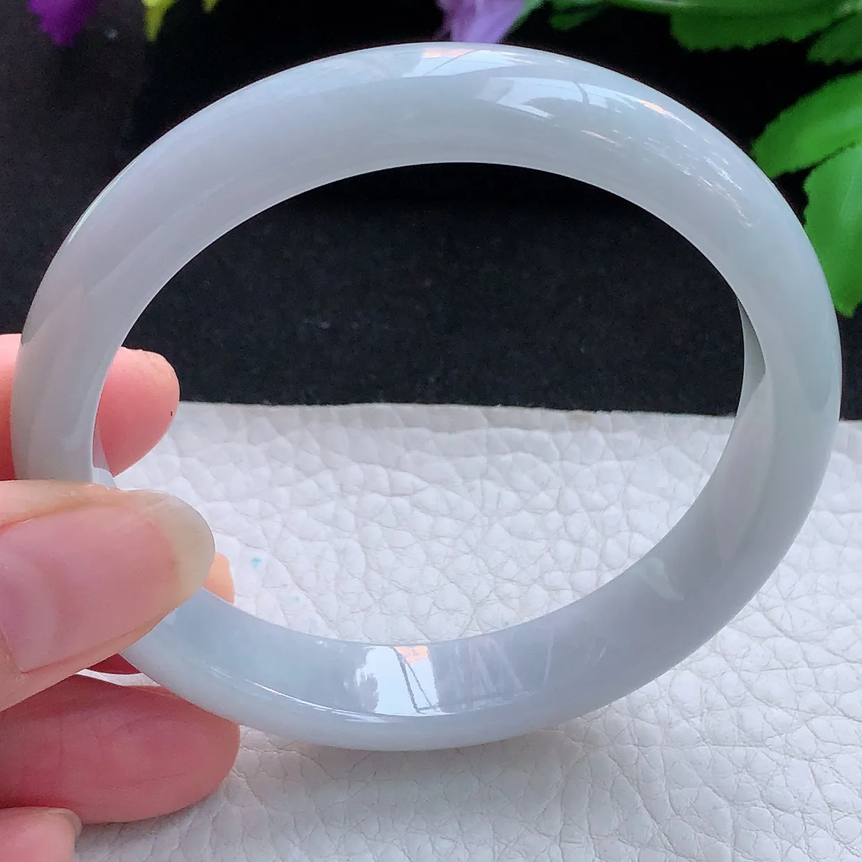 js大圈口60*12.3*7.5平安镯 天然缅甸翡翠玉手镯白月光宽边玉手环