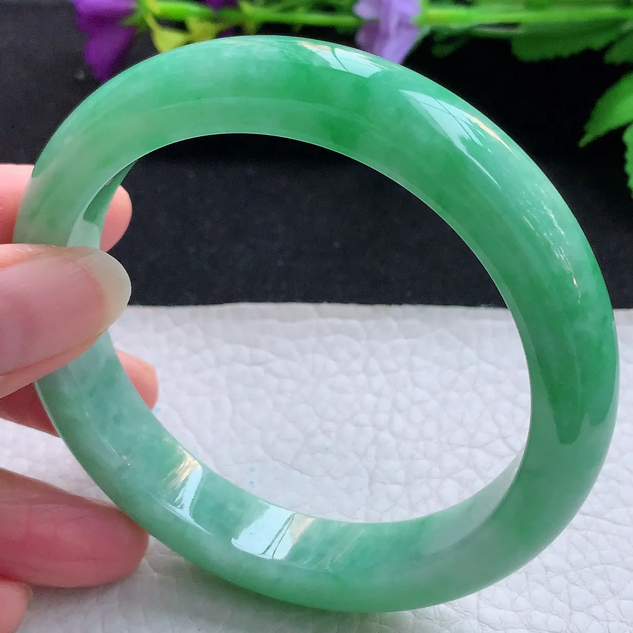 nr大圈口61.5*12.3*9.5平安镯 天然缅甸翡翠玉手镯满绿珠宝宽边玉手环