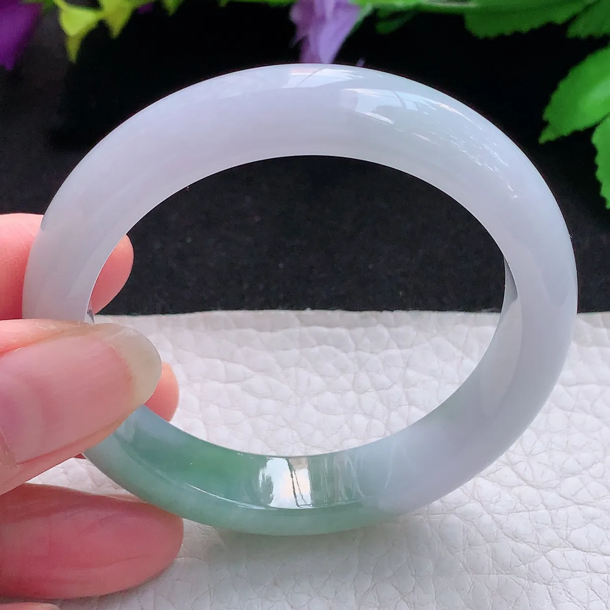 z小圈口51*11.5*7.5平安镯 天然缅甸翡翠半山水秀气宽边珠宝玉手镯