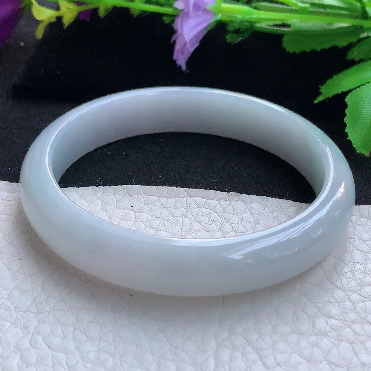 js大圈口60*12.3*7.5平安镯 天然缅甸翡翠玉手镯白月光宽边玉手环