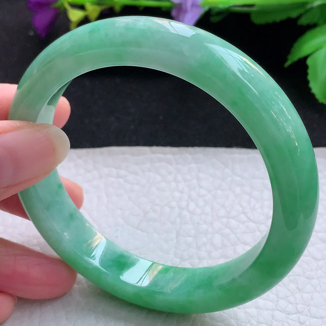 nr大圈口61.5*12.3*9.5平安镯 天然缅甸翡翠玉手镯满绿珠宝宽边玉手环