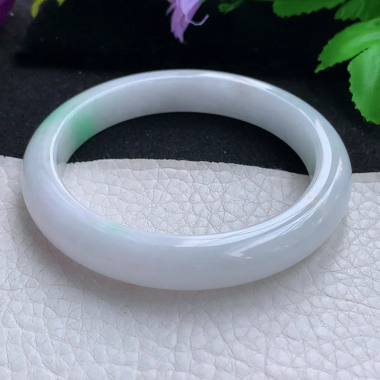 z实拍58.5*13*8.5平安镯 天然缅甸翡翠白底青宽边珠宝玉手镯