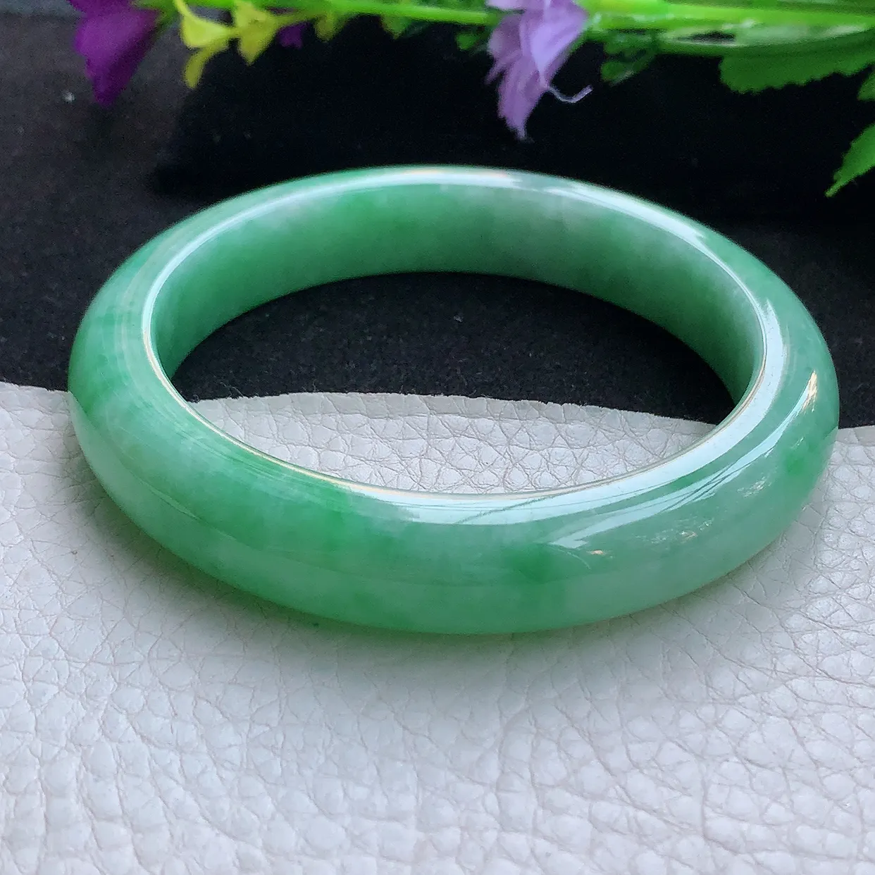 nr大圈口61.5*12.3*9.5平安镯 天然缅甸翡翠玉手镯满绿珠宝宽边玉手环