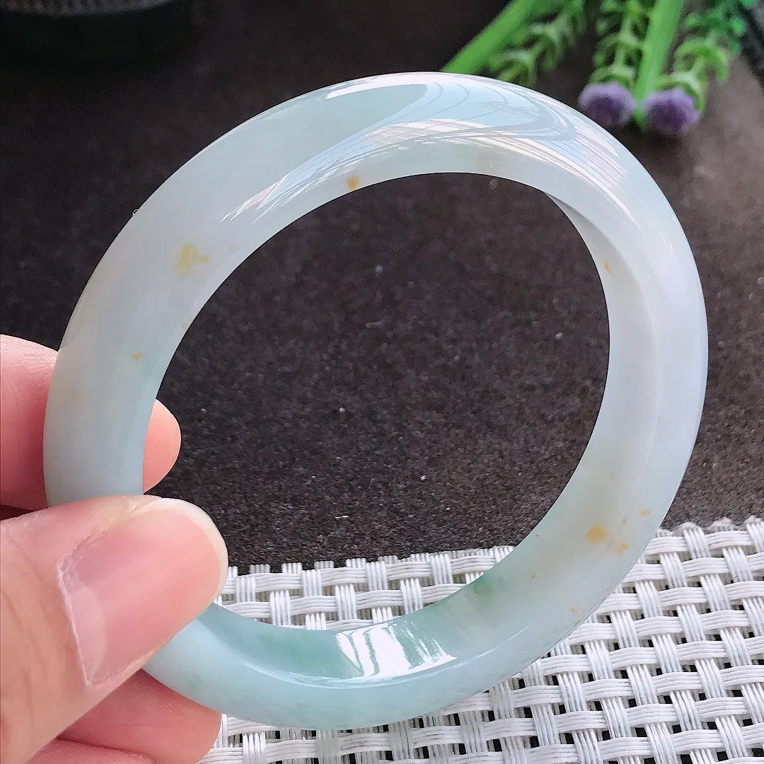 实拍A货翡翠57/11.9/8.5老坑冰胶水灵飘花手镯宽边玉镯手环