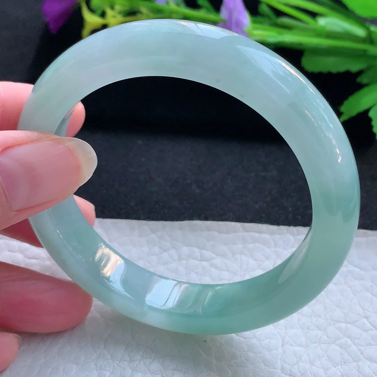 hf实拍56.6*12.6*9平安镯 天然缅甸翡翠玉手镯冰晴厚装宽边玉手环