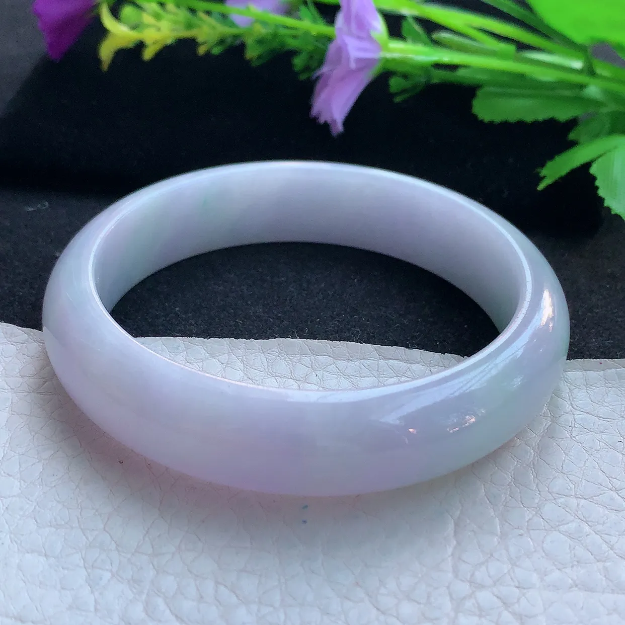 ee实拍59*14*7.8平安镯 天然缅甸翡翠玉手镯春带彩水润宽边玉手环