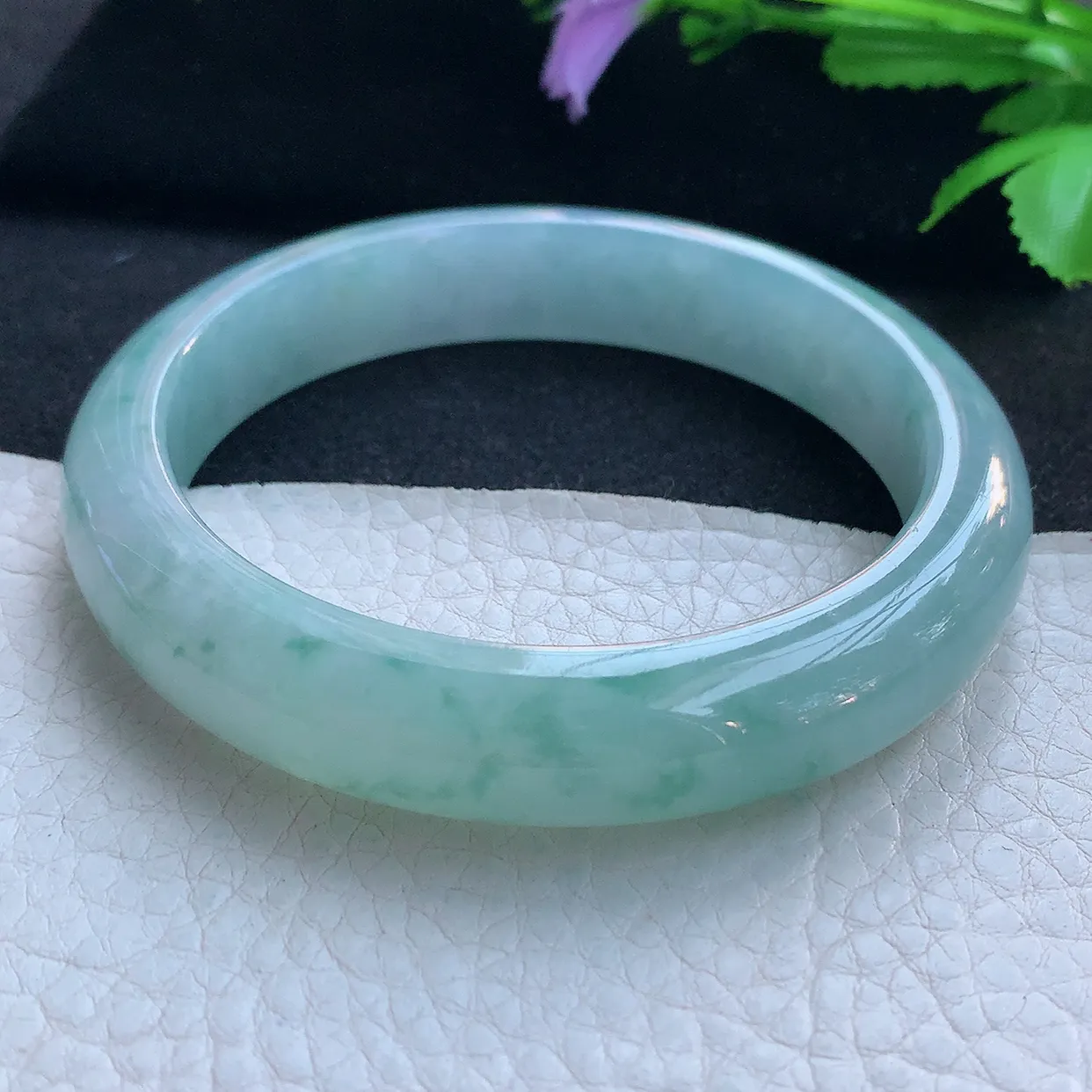 nr大圈口60.5*12.8*9.6平安镯 天然缅甸翡翠玉手镯冰飘花大气宽边玉手环