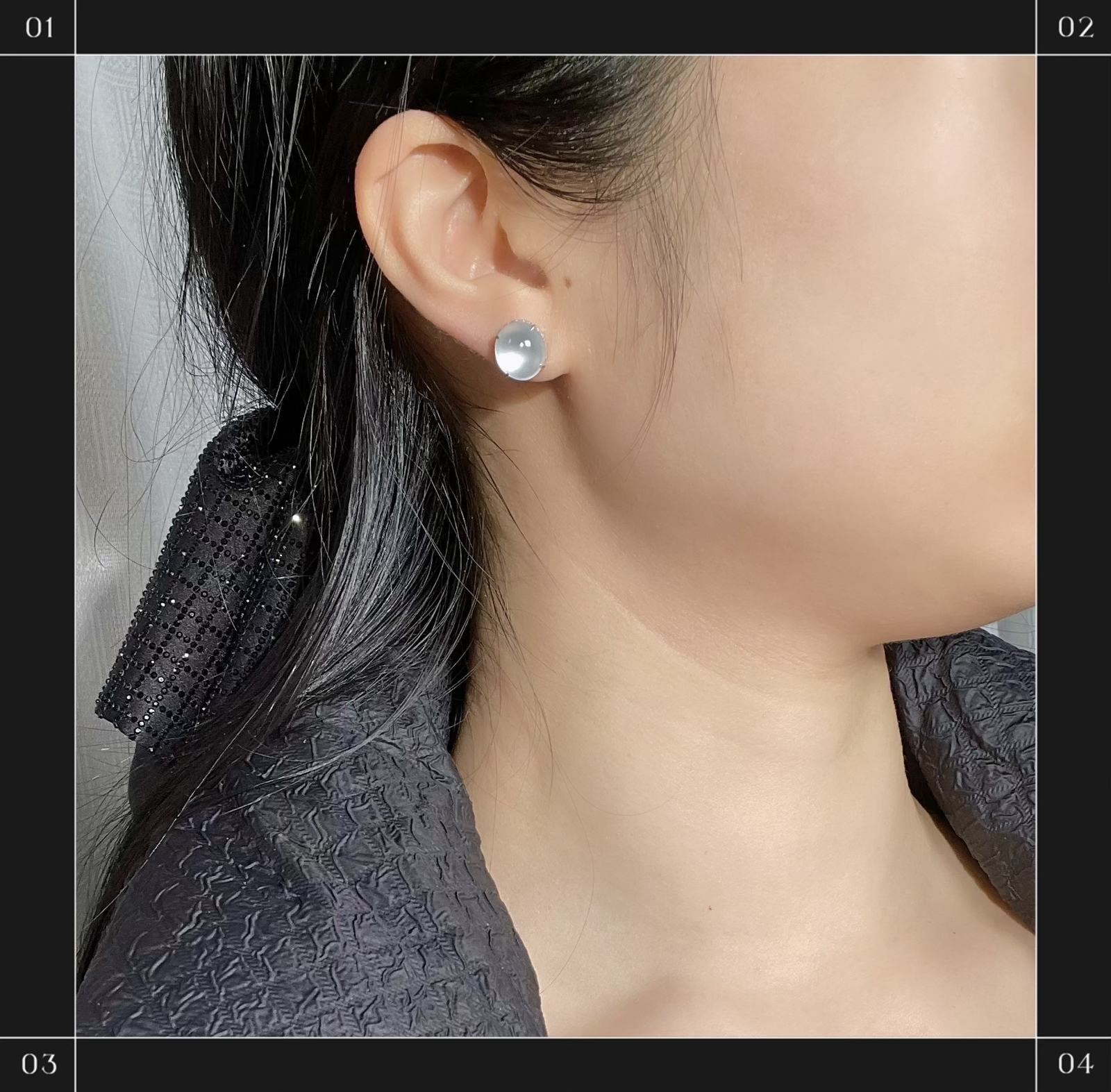 玻璃种蛋面耳钉
裸石：10.5*9.5*5mm
整体：10.5*9.5*8.5mm