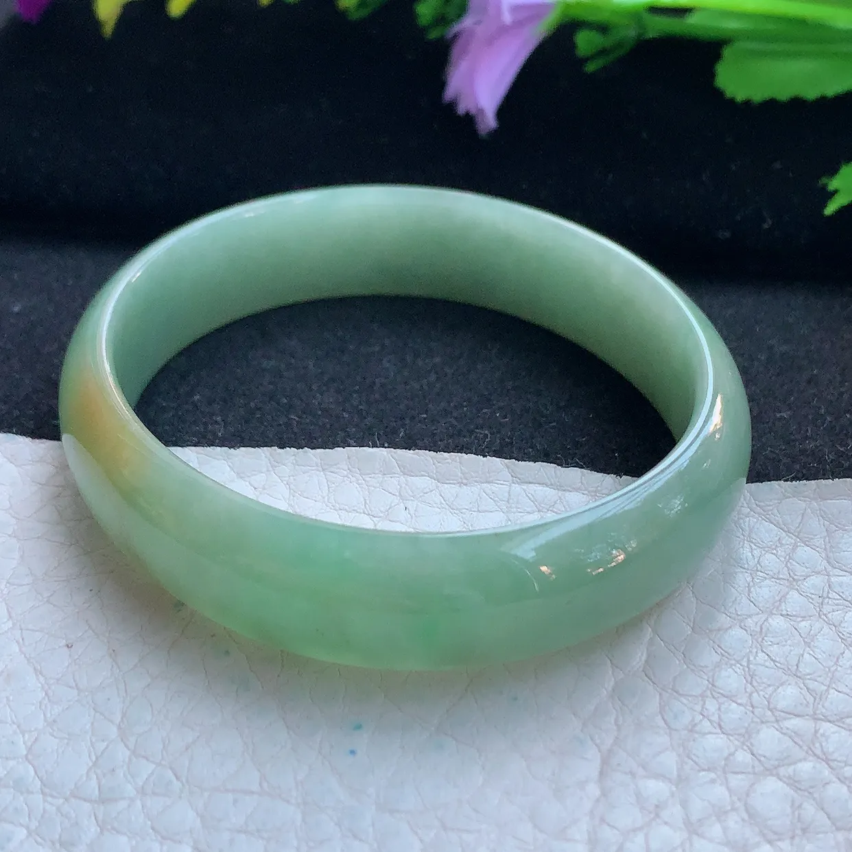 ee实拍56*49*12.3*8.2贵妃镯 天然缅甸翡翠玉手镯双彩蛋形宽边玉手环