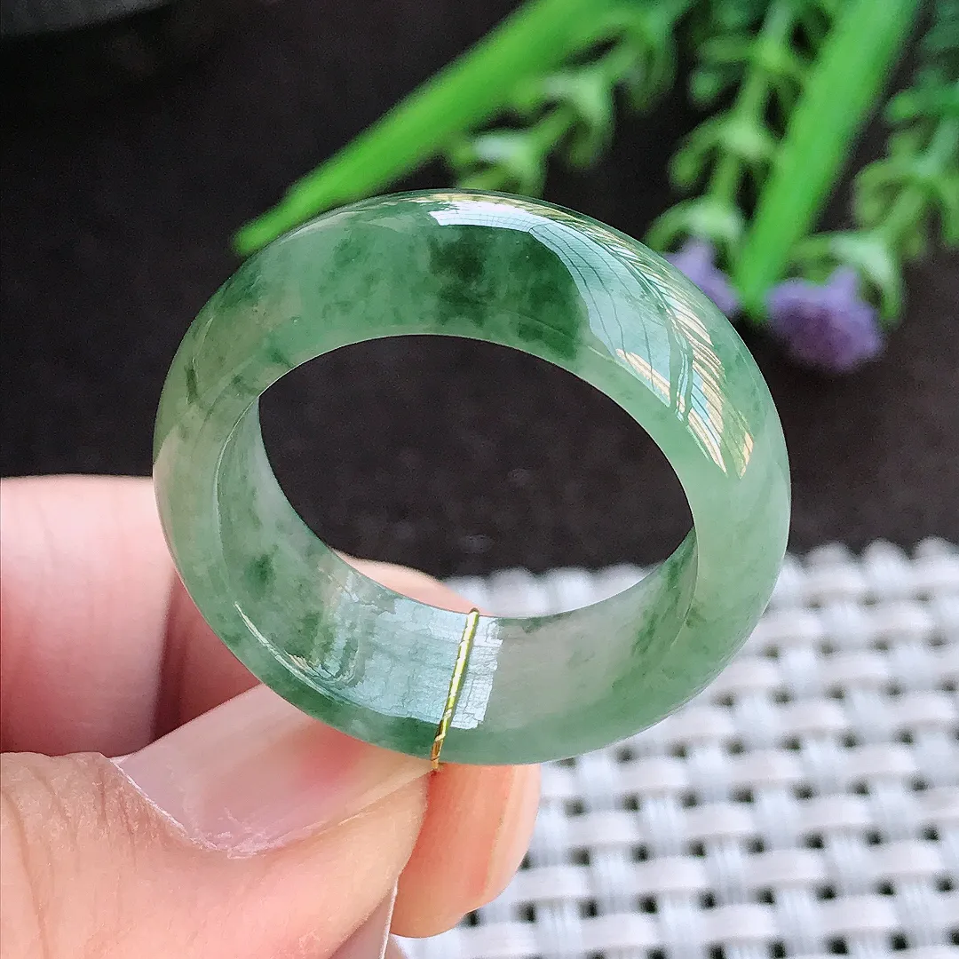 实拍A货翡翠22/9.5/4老坑冰润起胶飘花指环戒指男士扳指