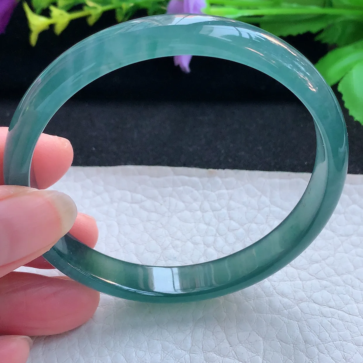 yh大圈口61*10.3*5.6平安镯 天然翡翠玉手镯冰蓝宽边玉手环